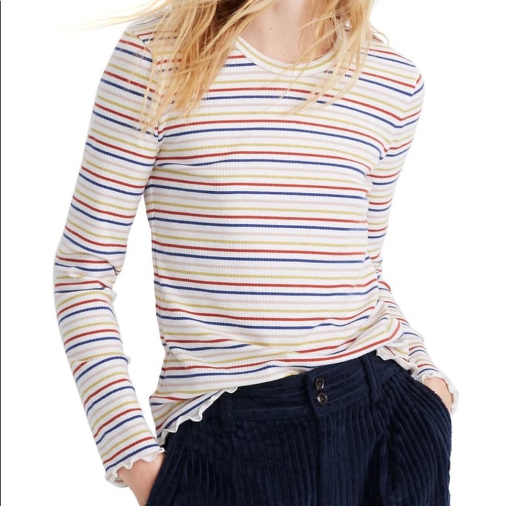 MADEWELL Shimmer Stripe Long Sleeve‎ Baby Tee, S